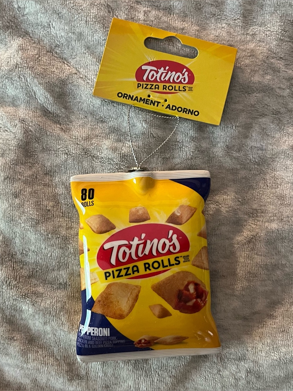 Totino’s Pizza Rolls Pepperoni Decoupage Christmas Ornament Food Themed NWT 3.5”